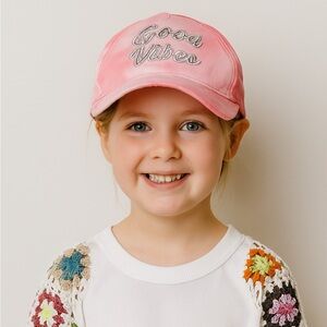 Capelli Hat Tie Dye Good Vibes Kids Pink Embroidered Silver Casual Trendy Cute